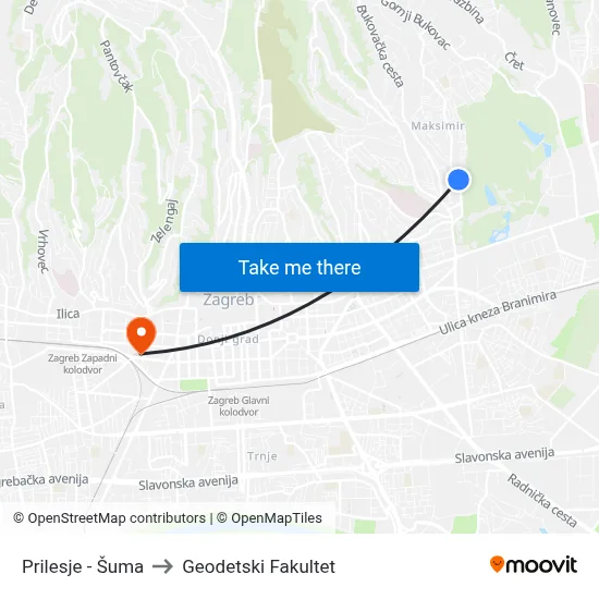 Prilesje - Šuma to Geodetski Fakultet map