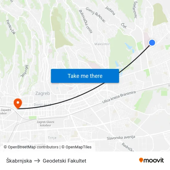 Škabrnjska to Geodetski Fakultet map