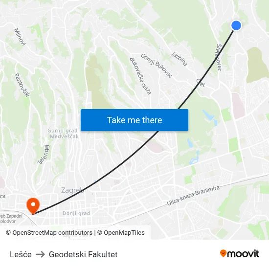 Lešće to Geodetski Fakultet map