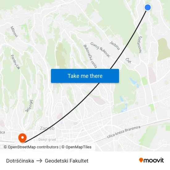 Dotršćinska to Geodetski Fakultet map