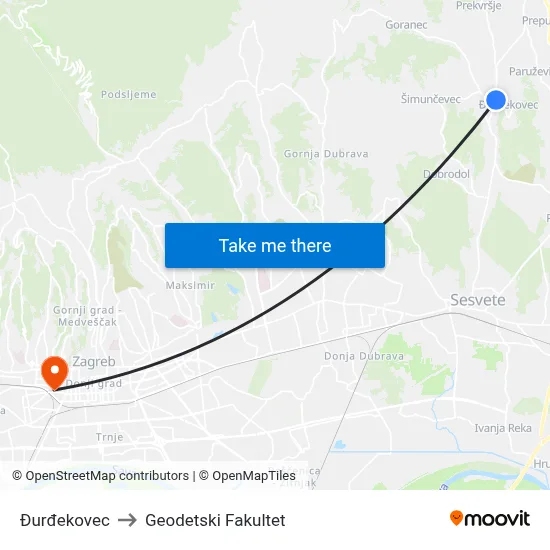 Đurđekovec to Geodetski Fakultet map