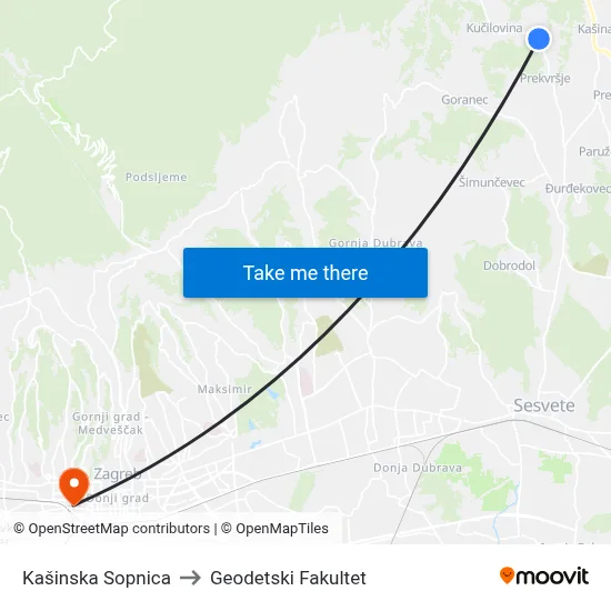 Kašinska Sopnica to Geodetski Fakultet map