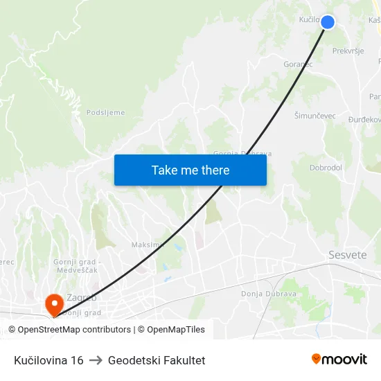 Kučilovina 16 to Geodetski Fakultet map
