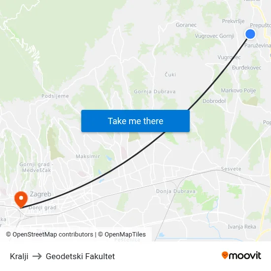 Kralji to Geodetski Fakultet map
