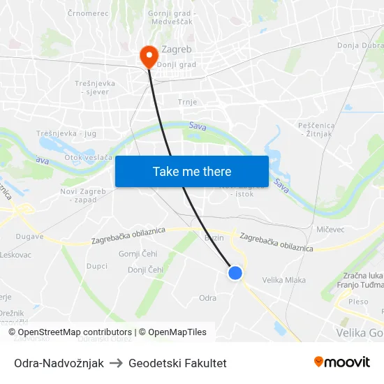 Odra-Nadvožnjak to Geodetski Fakultet map
