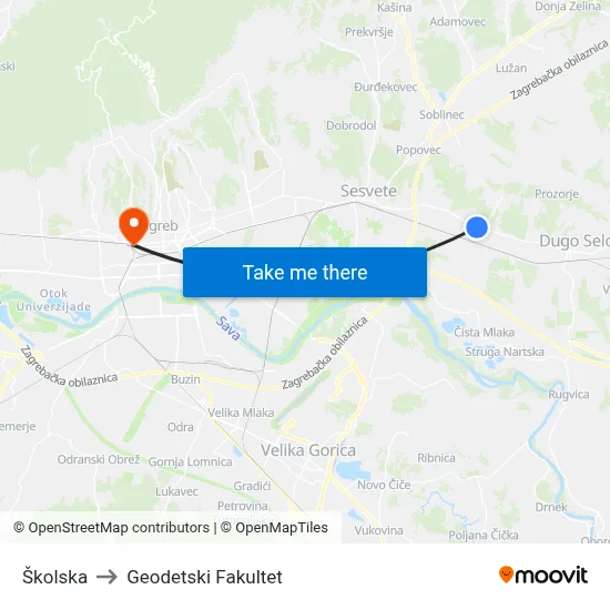 Školska to Geodetski Fakultet map