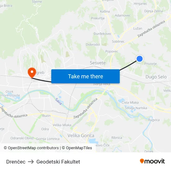 Drenčec to Geodetski Fakultet map