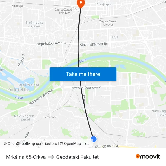 Mrkšina 65-Crkva to Geodetski Fakultet map