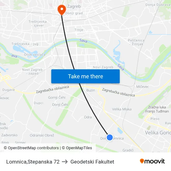 Lomnica,Stepanska 72 to Geodetski Fakultet map