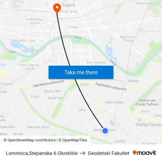 Lomnnica,Stepanska 6 Okretište to Geodetski Fakultet map