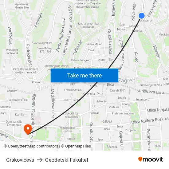 Grškovićeva to Geodetski Fakultet map