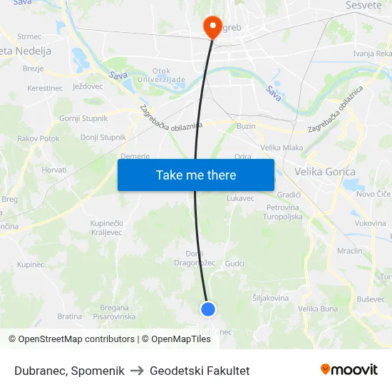 Dubranec, Spomenik to Geodetski Fakultet map