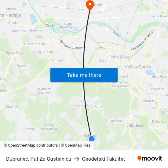 Dubranec, Put Za Gustelnicu to Geodetski Fakultet map