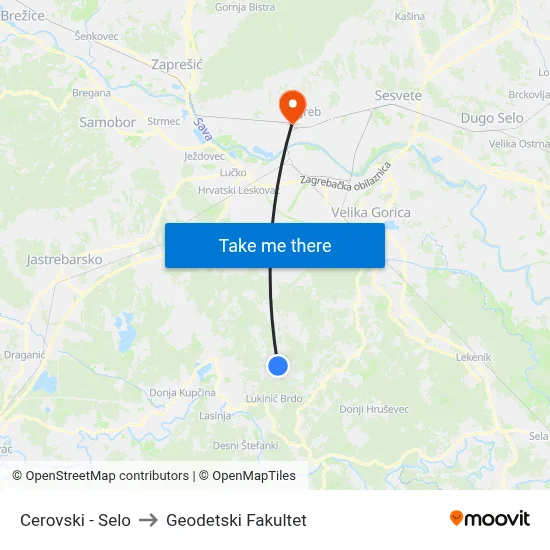 Cerovski - Selo to Geodetski Fakultet map