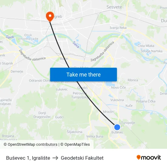Buševec 1, Igralište to Geodetski Fakultet map