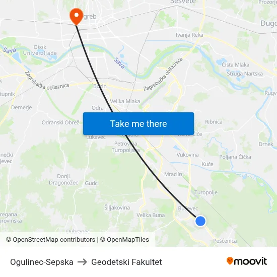 Ogulinec-Sepska to Geodetski Fakultet map