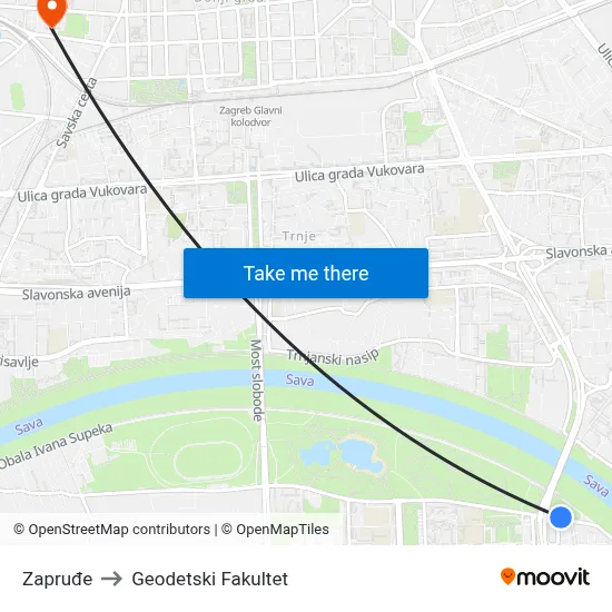 Zapruđe to Geodetski Fakultet map