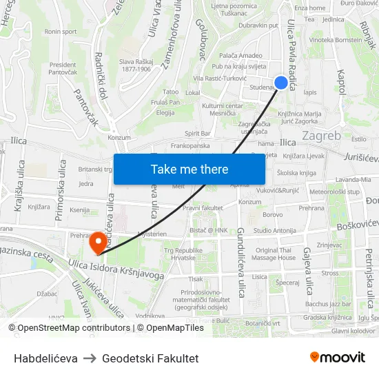 Habdelićeva to Geodetski Fakultet map