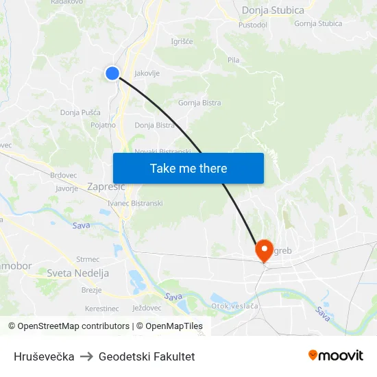 Hruševečka to Geodetski Fakultet map