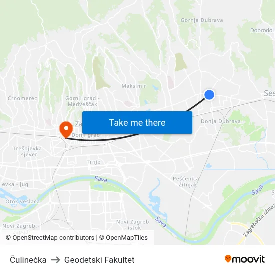 Čulinečka to Geodetski Fakultet map
