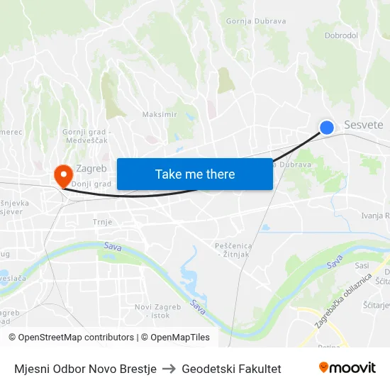 Mjesni Odbor Novo Brestje to Geodetski Fakultet map