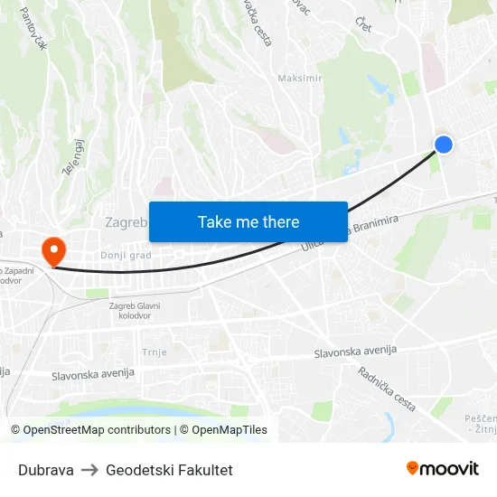 Dubrava to Geodetski Fakultet map