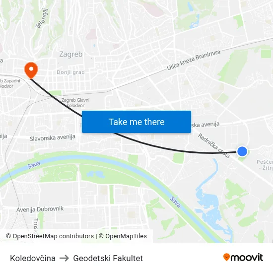 Koledovčina to Geodetski Fakultet map