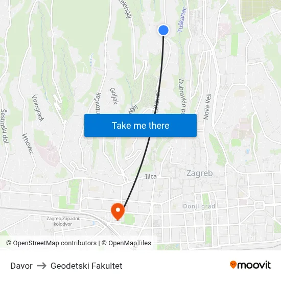 Davor to Geodetski Fakultet map