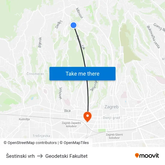 Šestinski vrh to Geodetski Fakultet map