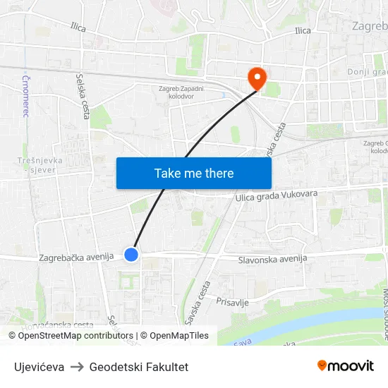 Ujevićeva to Geodetski Fakultet map