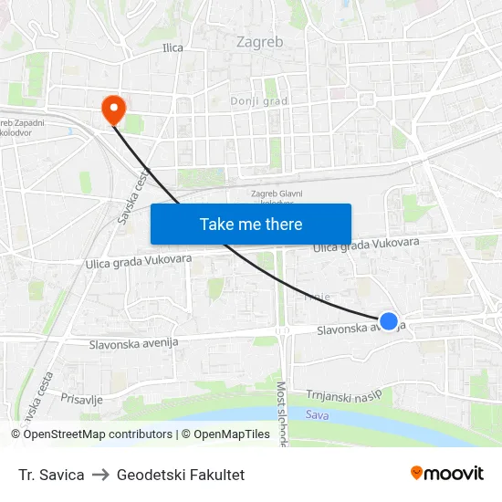 Tr. Savica to Geodetski Fakultet map