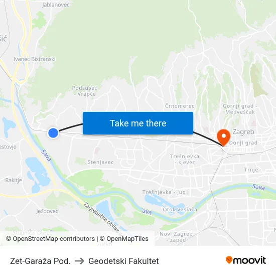 Zet-Garaža Pod. to Geodetski Fakultet map