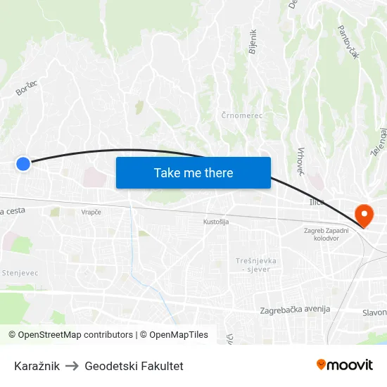 Karažnik to Geodetski Fakultet map