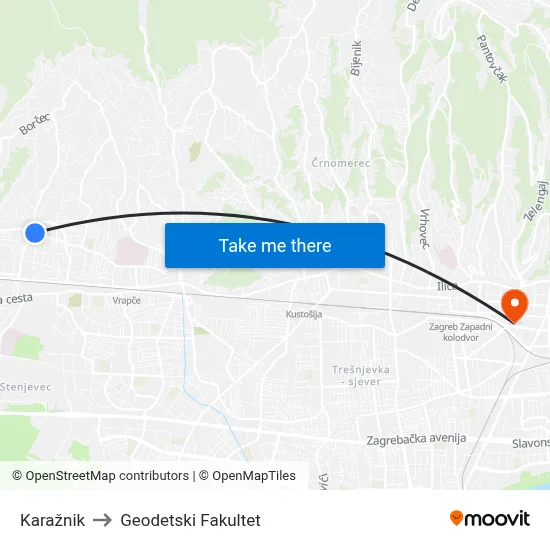 Karažnik to Geodetski Fakultet map