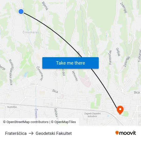 Fraterščica to Geodetski Fakultet map