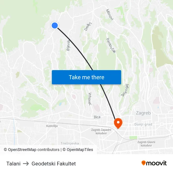 Talani to Geodetski Fakultet map