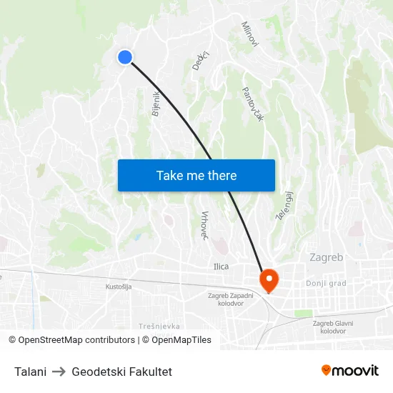 Talani to Geodetski Fakultet map