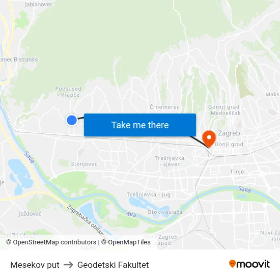 Mesekov put to Geodetski Fakultet map