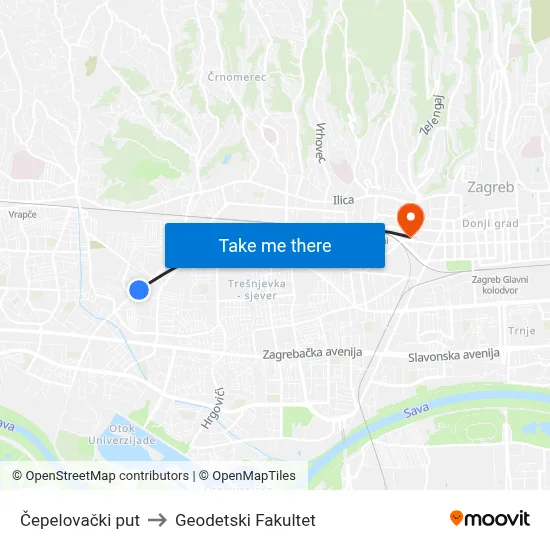 Čepelovački put to Geodetski Fakultet map