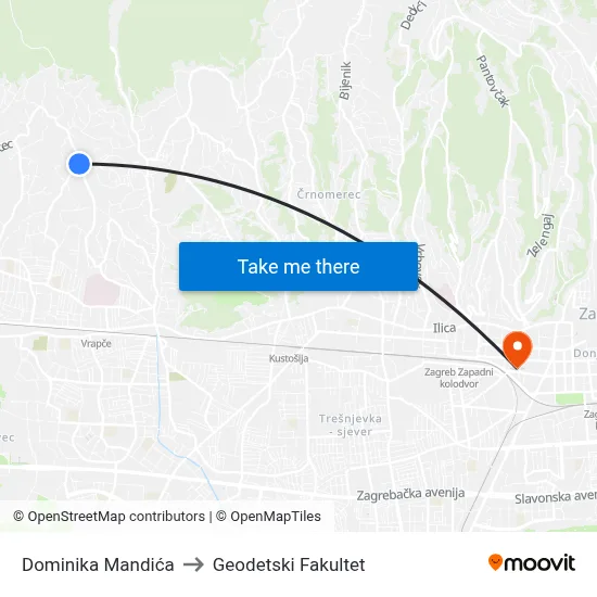 Dominika Mandića to Geodetski Fakultet map