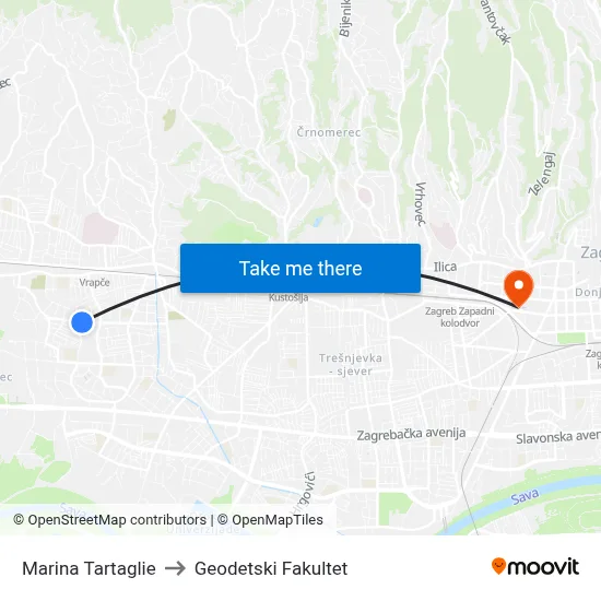 Marina Tartaglie to Geodetski Fakultet map