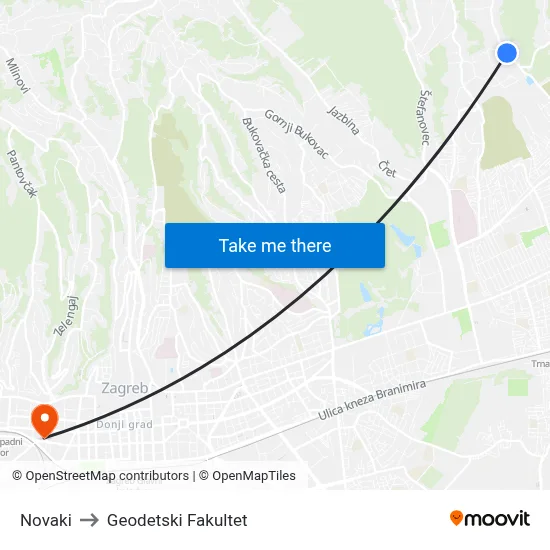 Novaki to Geodetski Fakultet map