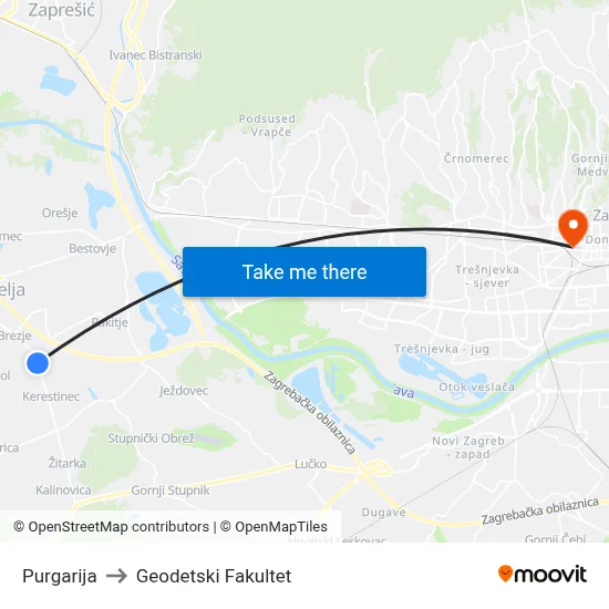 Purgarija to Geodetski Fakultet map
