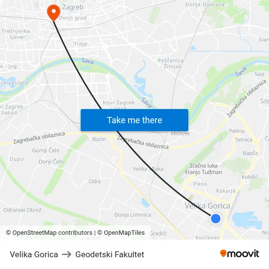 Velika Gorica to Geodetski Fakultet map