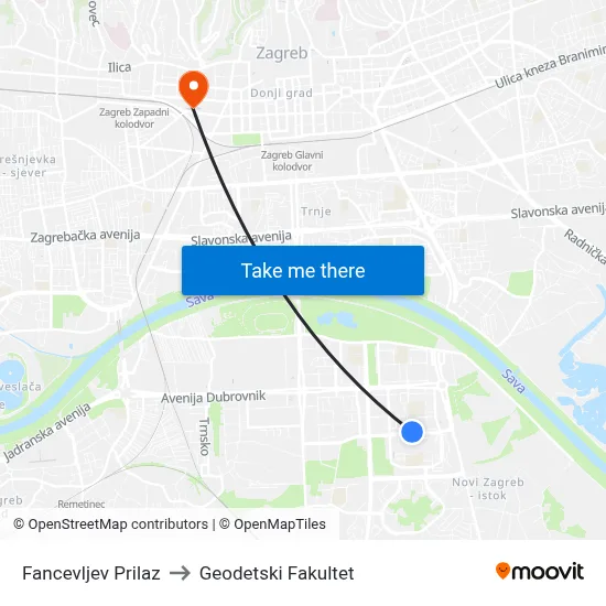 Fancevljev Prilaz to Geodetski Fakultet map