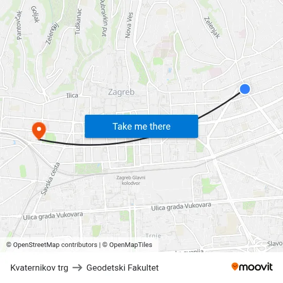 Kvaternikov trg to Geodetski Fakultet map