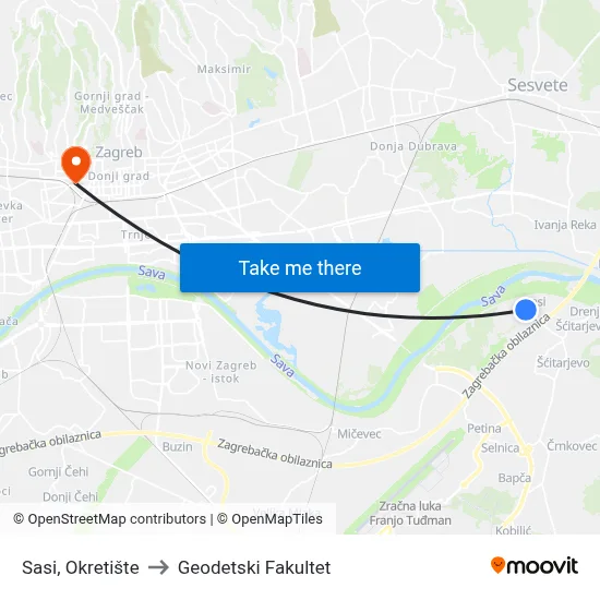 Sasi, Okretište to Geodetski Fakultet map