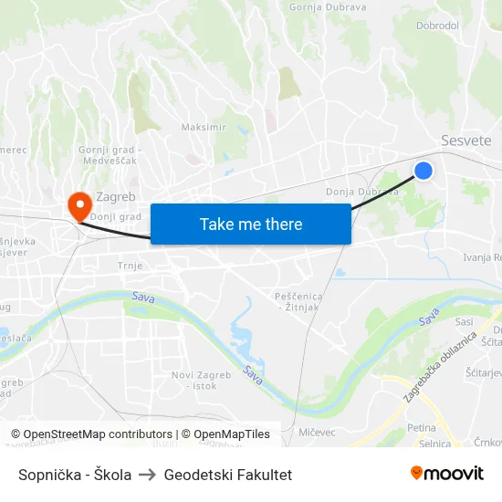Sopnička - Škola to Geodetski Fakultet map