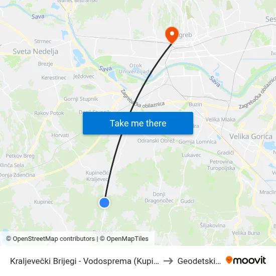 Kraljevečki Brijegi - Vodosprema (Kupinečki Kraljevac - Tihi Gaj) to Geodetski Fakultet map