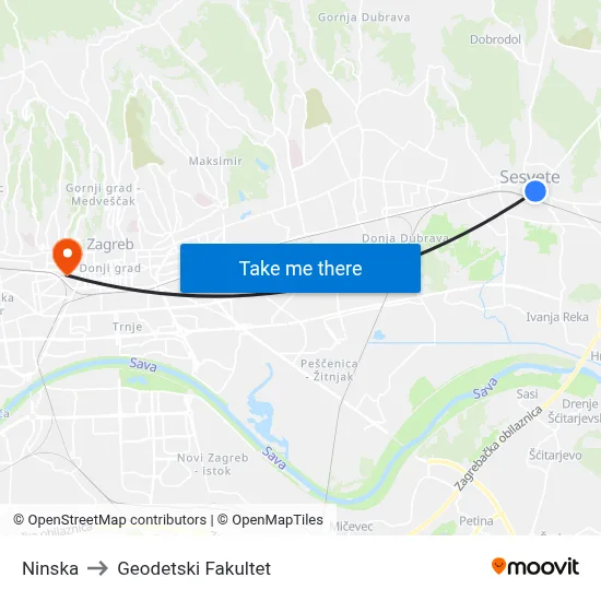 Ninska to Geodetski Fakultet map